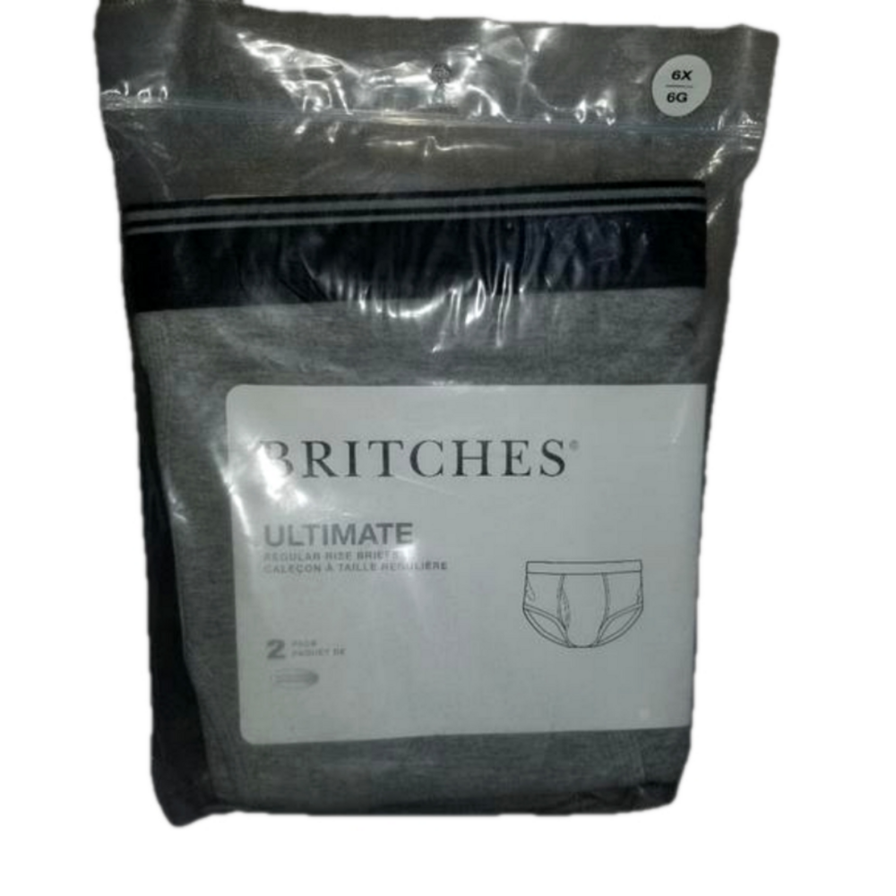 Britches 2 Pair Ultimate Regular Rise Briefs Size 6X Grey With Black Band New